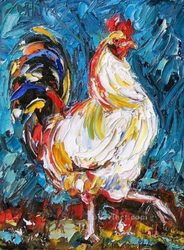  Knife Oil Painting - cock thick paints blue with palette knife